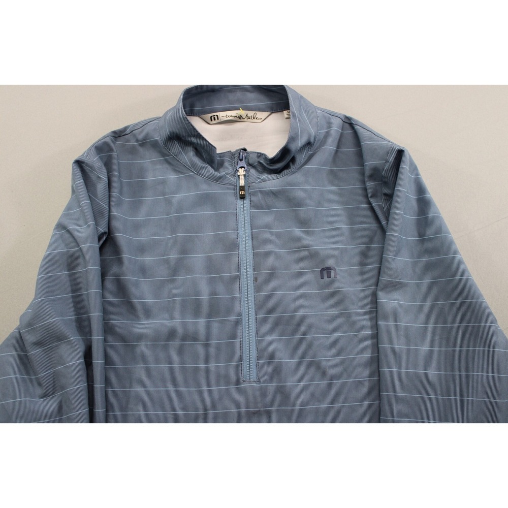 Travis Mathew Light Weight Golf Pullover Half Zip Blue Striped Medium